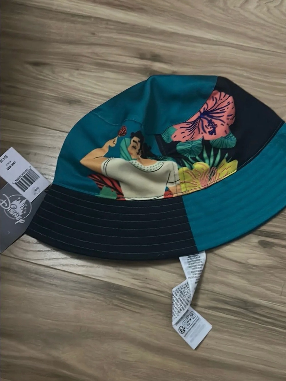 Disney Teal and Black Floral Character Bucket Hat